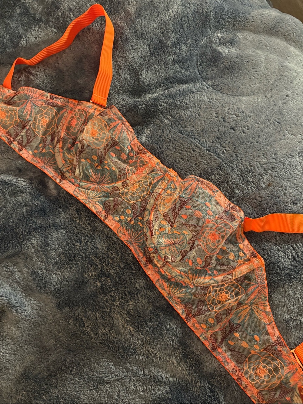 For Love And Lemons Orange Floral Lace Balconette Bra